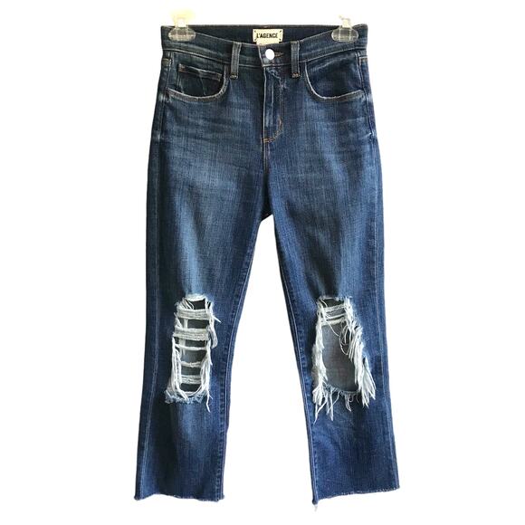 L’Agence Jordan Cropped Straight High Rise Denim Jeans Size 23 Vintage Destruct - Picture 15 of 16